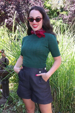High waist vintage-style black denim shorts inspired | 1940s and 1950s Style | Weekend Doll