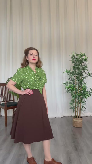 Ingrid Pussy Bow Blouse in Green Polka Dot