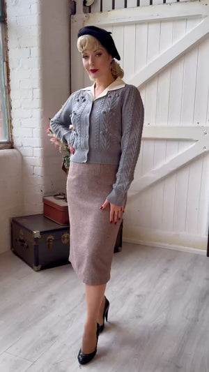 Vintage Inspired 100% Merino Wool Grey Cardigan | 1940s Style | Weekend Doll