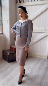 Vintage Inspired 100% Merino Wool Grey Cardigan | 1940s Style | Weekend Doll