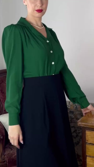 Gene Long Sleeve Blouse in Jade Green