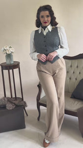 Women’s 1940s Tailored Grey Herringbone Waistcoat with Matching Suit | 1940s Style|Weekend Doll  