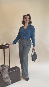 Long Sleeve Classic Blouse in Petrol blue, Made in Sustainable Viscose Crepe | 1940s Style | Weekend Doll  