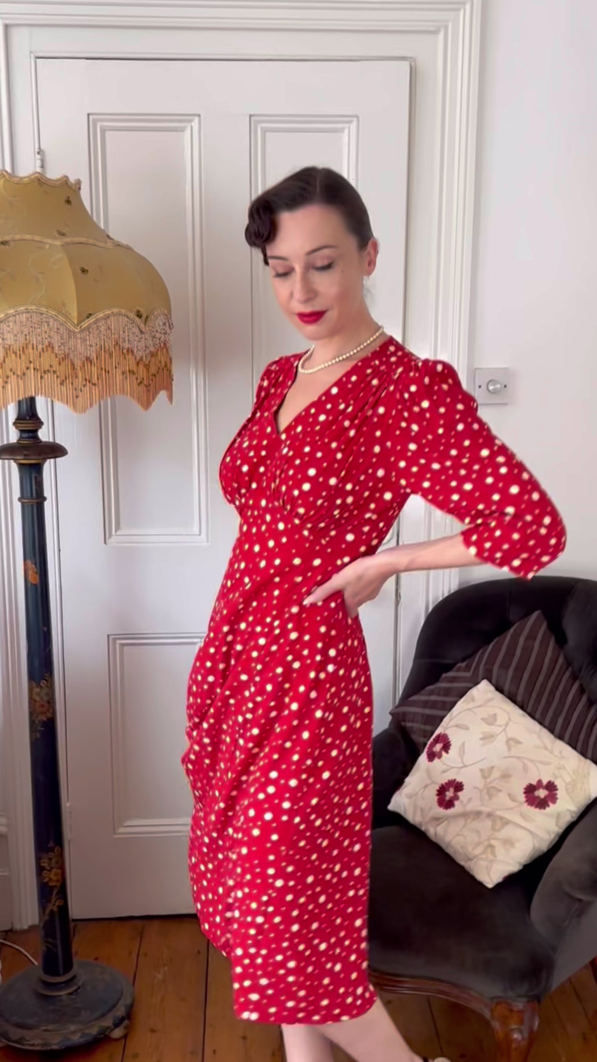 Vintage Inspired Red Polka Dot Knee Length Tea Dress | 1930s & 1940s Style | Weekend Doll 