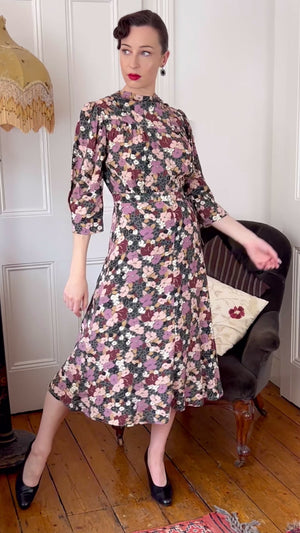 Rita Midi Dress in Grey Floral