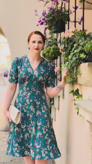 Vivien Tea Dress in Teal Daisy