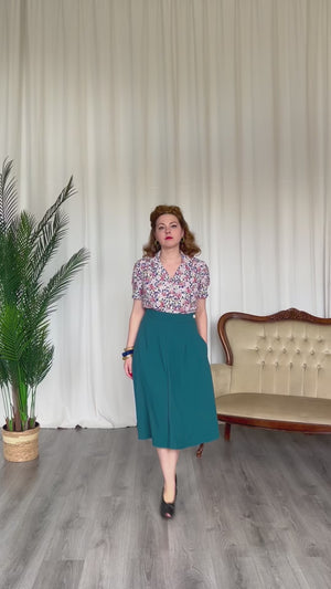 Half Sleeve Classic Blouse in Purple Hydrangea, Made in Sustainable Viscose Crepe | 1940s Style | Weekend Doll  