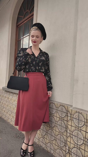 Gene Long Sleeve Blouse in Berry Floral Print in Black