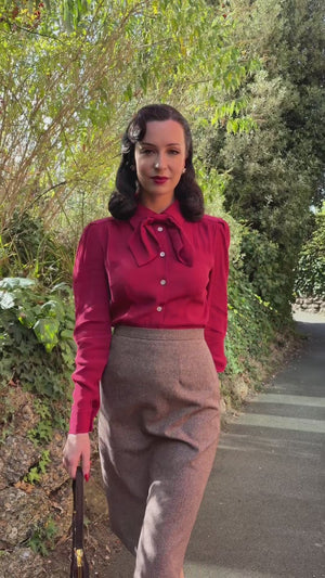 Katherine Blouse with Detachable Bow in Mulberry