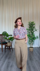 1940s and 50s Style Short Sleeve Pussy Bow Blouse In Purple Hydrangea | Vintage Inspired | Weekend Doll 
