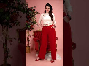 Vintage Valentine Outfit | 1940s Wide Leg Trousers and 50s Style Slash neck top