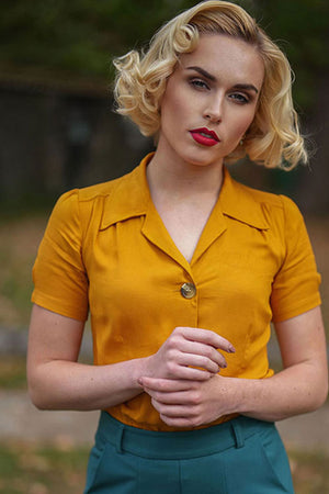Classic 40s style Mustard Short Sleeve Blouse | Vintage Inspired | Weekend Doll 