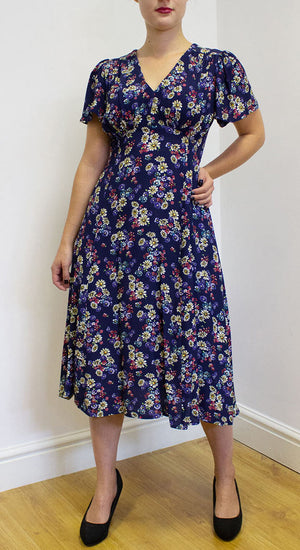 Betty Tea Dress in Navy Daisy Print