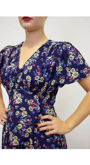 Betty Tea Dress in Navy Daisy Print