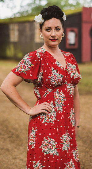 Betty Tea Dress in Red Floral