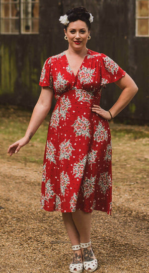 Betty Tea Dress in Red Floral