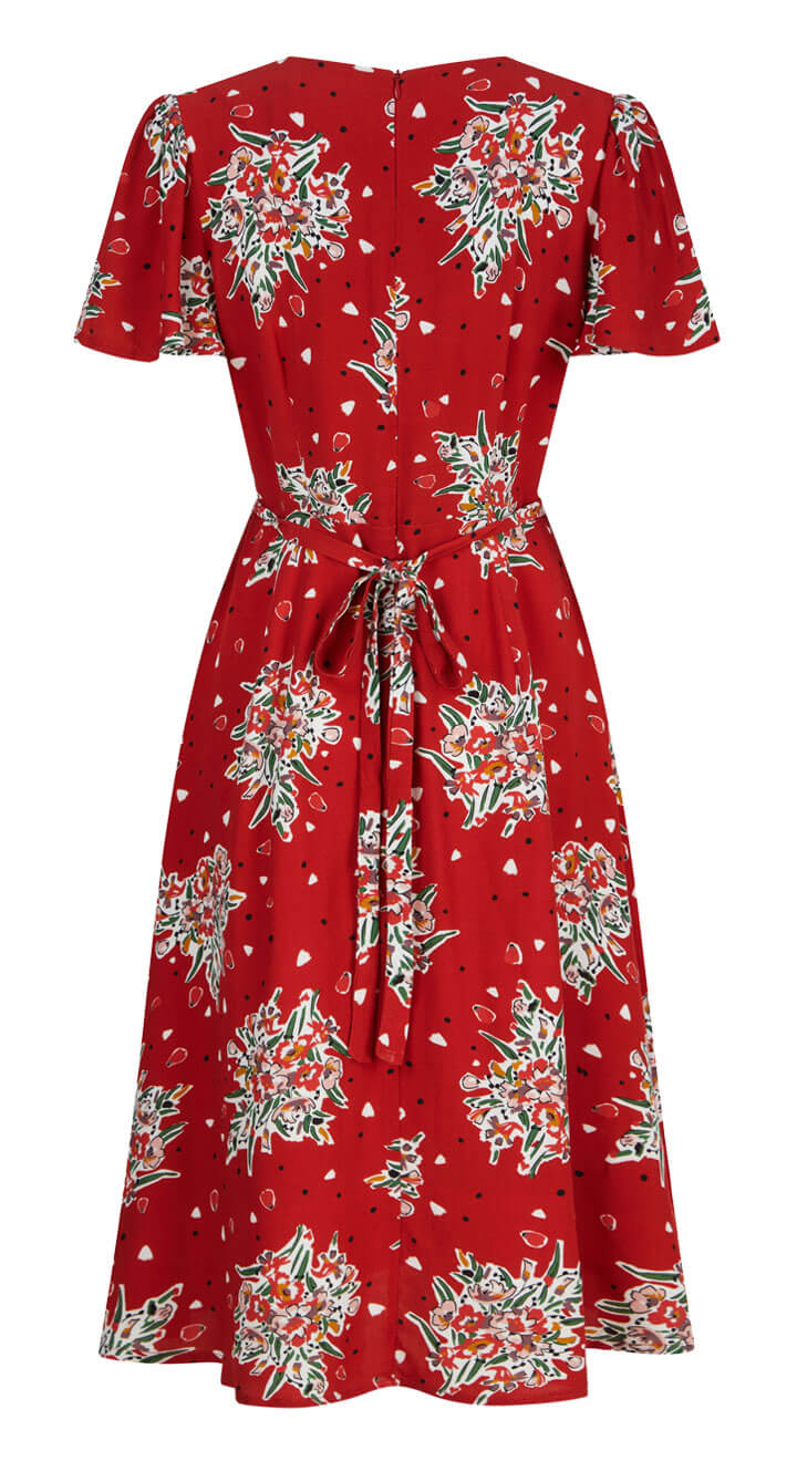Vintage Inspired Red Floral Knee Length Tea Dress | 1930s & 1940s Style ...