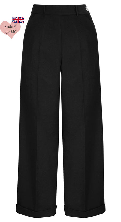 Black High Waisted Wide Leg Trousers - 1930s & 40s style | Weekend Doll