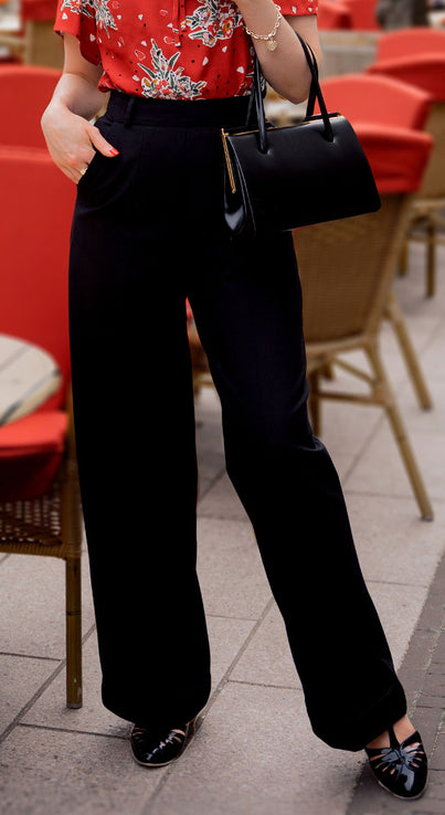 Black High Waisted Wide Leg Trousers - 1930s & 40s style | Weekend Doll