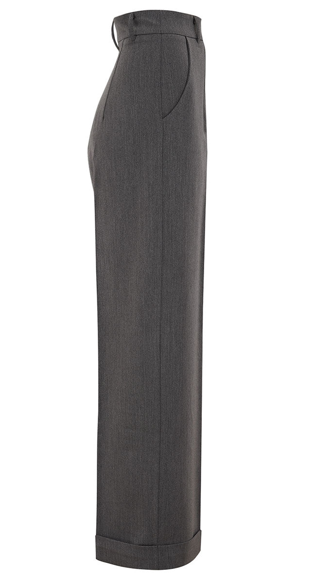Grey High Waisted Wide Leg Trousers - 1930s & 40s style | Weekend Doll