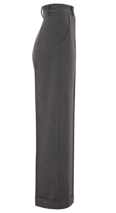 Grey High Waisted Wide Leg Trousers - 1930s & 40s style | Weekend Doll