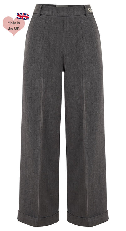 Grey High Waisted Wide Leg Trousers - 1930s & 40s style | Weekend Doll