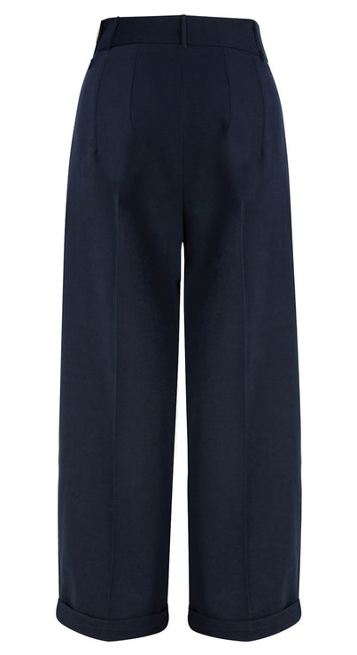 Navy High Waisted Wide Leg Trousers - 1930s & 40s style | Weekend Doll