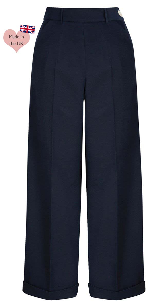 1930s and 40s Classic High Waist Wide Leg Trousers