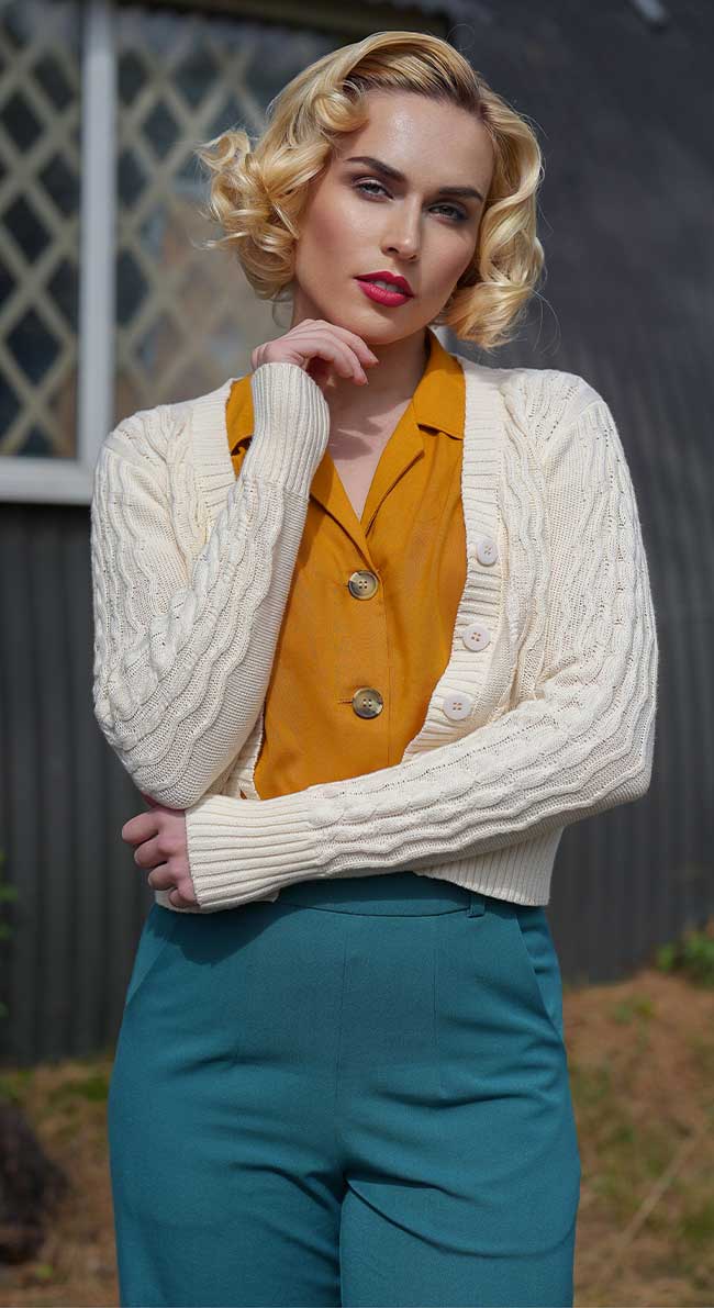 Vintage Inspired High Waisted Wide Leg Trousers in Teal - 1930s & 40s style | Weekend Doll