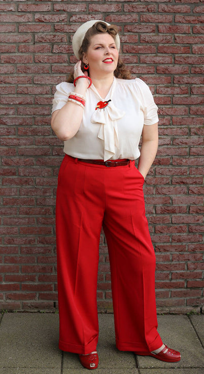 Red High Waisted Wide Leg Trousers - 1930s & 40s style | Weekend Doll