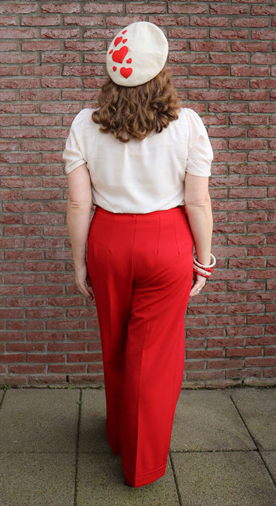 Red High Waisted Wide Leg Trousers - 1930s & 40s style | Weekend Doll
