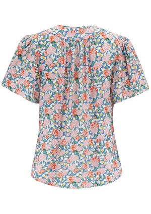 Vintage-inspired tie-neck, short, flared sleeve blouse in Pink Hydrangea | 1930s and 40s Style | Weekend Doll