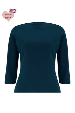 50s Style Quarter Sleeves Janet Slash Neck Top In Teal  | Retro Pin Up Style | Weekend Doll 