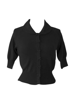 Cropped quarter length black cardigan with bow details -1950s style | Weekend Doll