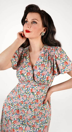 Vintage Inspired Pink and Turquoise Floral Knee Length Tea Dress | 1930s & 1940s Style  | Weekend Doll 