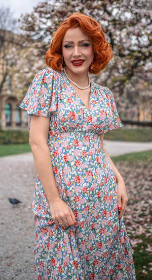 Vintage Inspired Pink and Turquoise Floral Knee Length Tea Dress | 1930s & 1940s Style  | Weekend Doll 