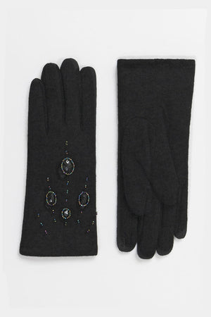 60s style embellished wool gloves in black | Weekend Doll