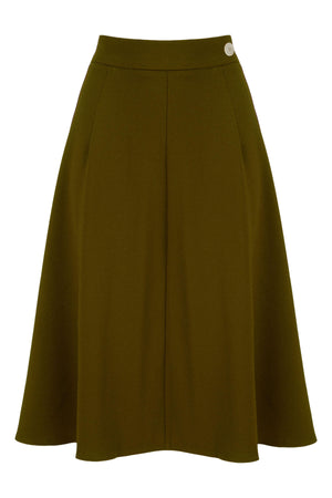 1940s style Below Knee-length Swing Skirt in khaki | Weekend Doll  