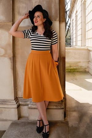 Classic 1940s Style A-Line Skirt in Mustard