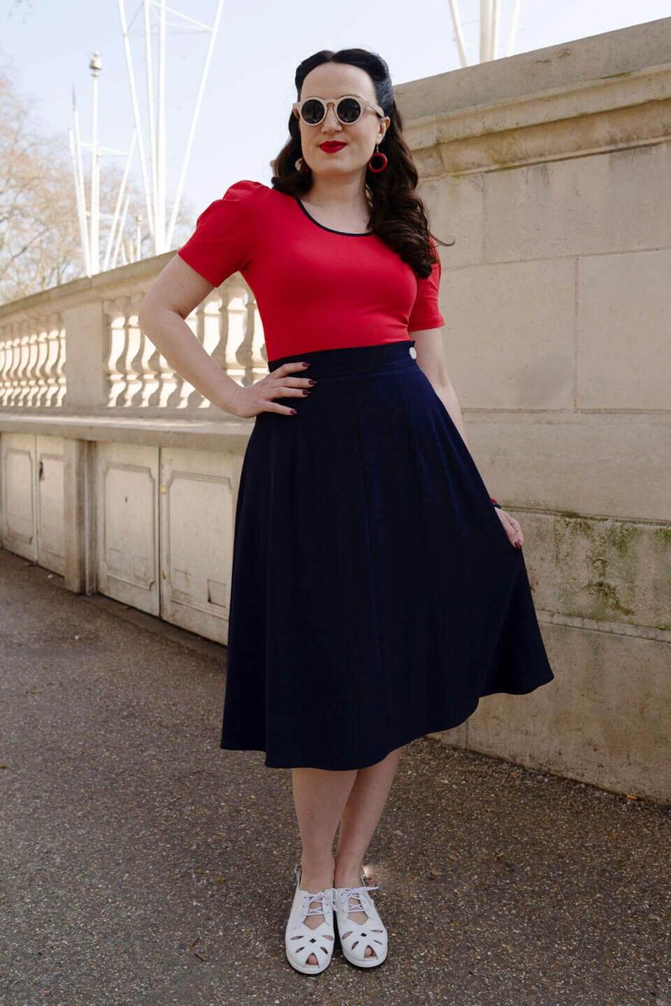 1940s Style Knee length A line Skirt In Navy Weekend Doll 1940s-style-knee-length-a-line-skirt-in-navy-weekend-doll