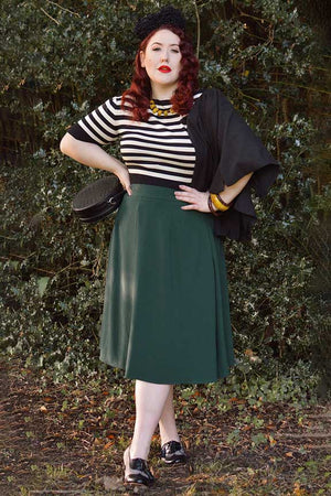 1940s Style Below Knee-length Swing Skirt in Forest Green | Weekend Doll  