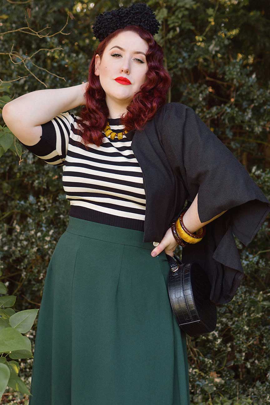 1940s Style Below Knee length Swing Skirt in Forest Green