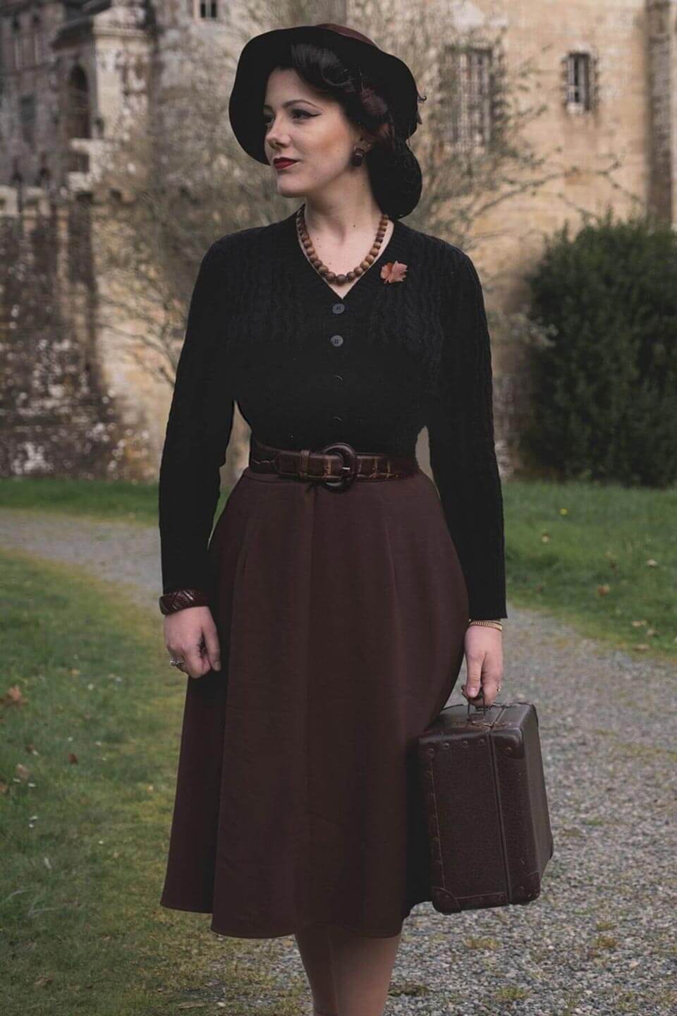 Classic 1940s Style A-Line Skirt in Brown