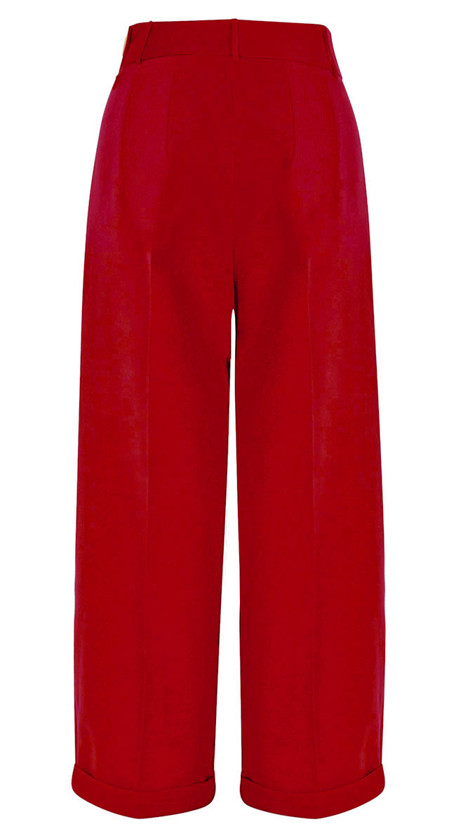 Red High Waisted Wide Leg Trousers - 1930s & 40s style