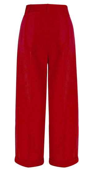 Red High Waisted Wide Leg Trousers - 1930s & 40s style | Weekend Doll
