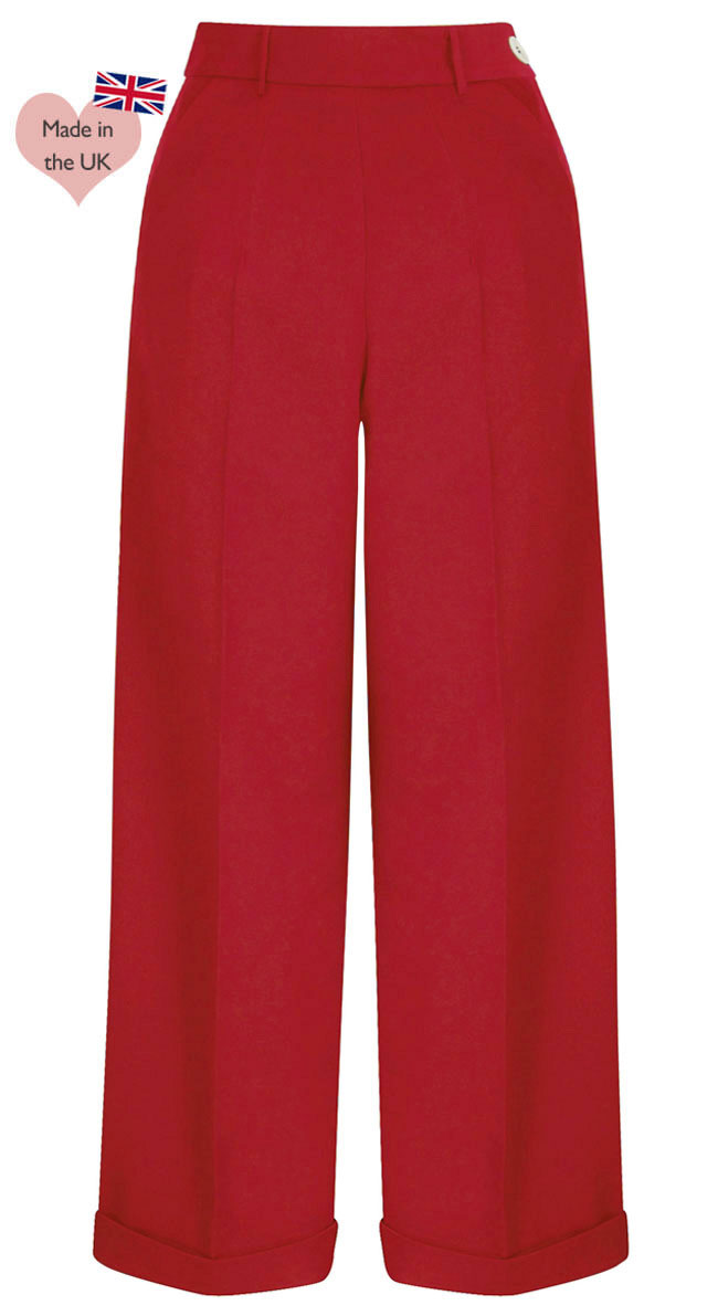 Red High Waisted Wide Leg Trousers - 1930s & 40s style