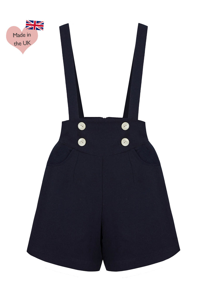 1940s Style Sailor High Waisted Shorts In Navy Weekend Doll