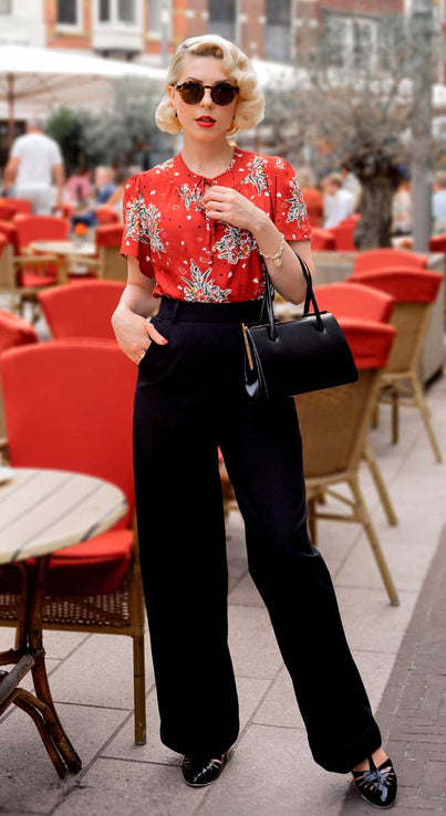Black High Waisted Wide Leg Trousers - 1930s & 40s style | Weekend Doll
