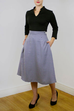 Retro Black and White Dogtooth Knee length Swing Skirt 1940s and 1950s Style Weekend