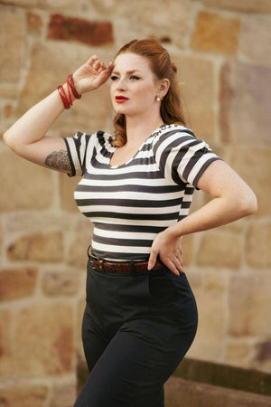 Retro Scoop Neck Navy Jersey Top  | Retro Pin Up Style | Weekend Doll 